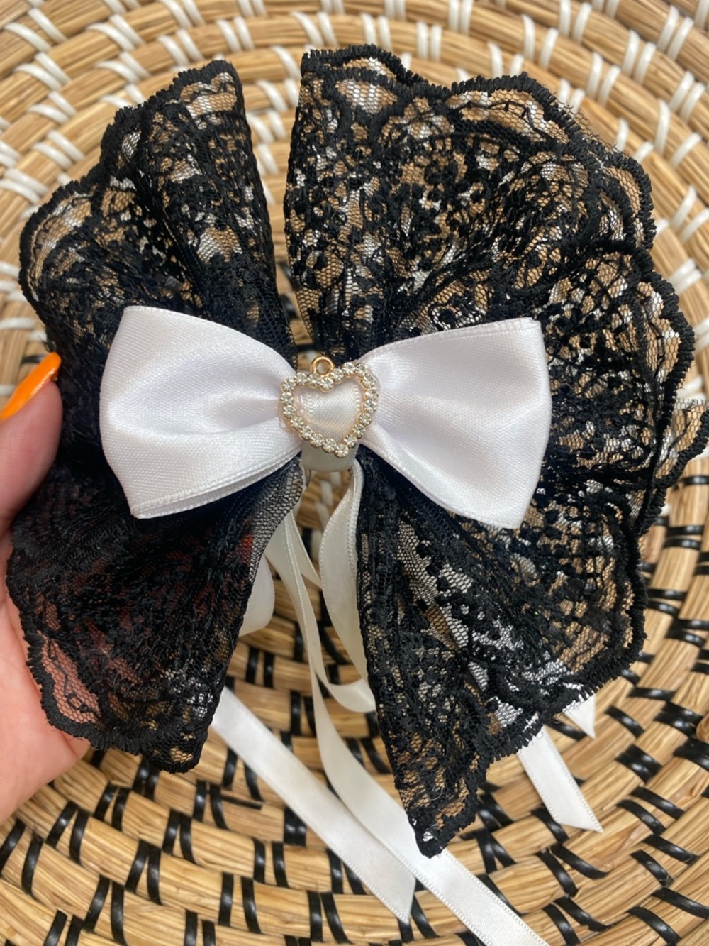 Hand Crafted Black Lace hair bow - Picture 3 of 4
